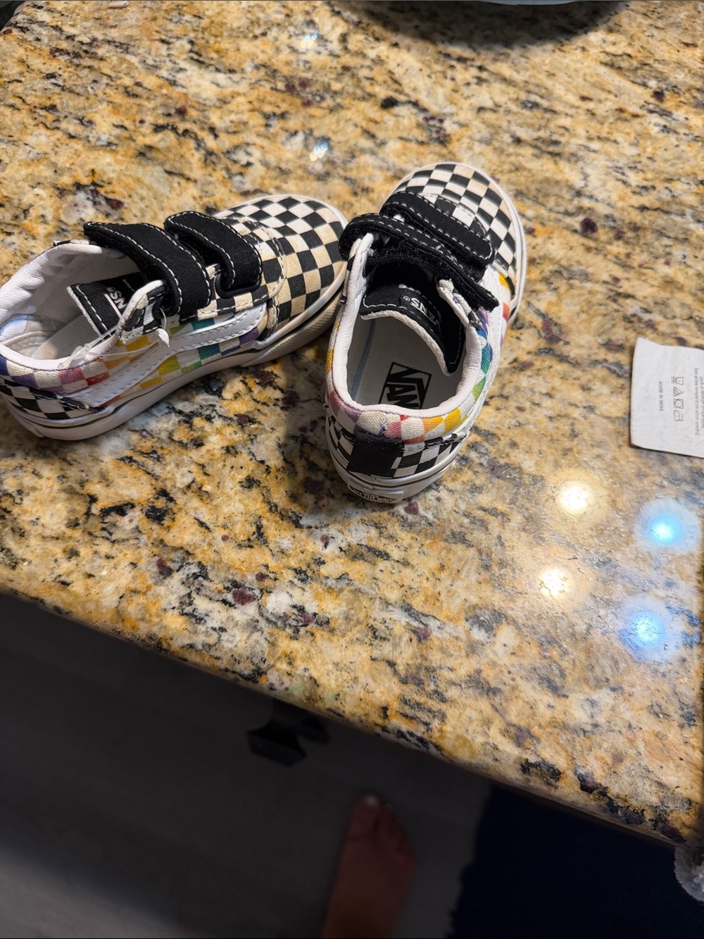 Vans Kids Black-and-White Checkerboard Sneakers with Rainbow Trim